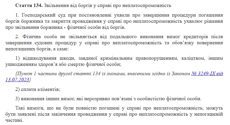 Звільнення від боргів